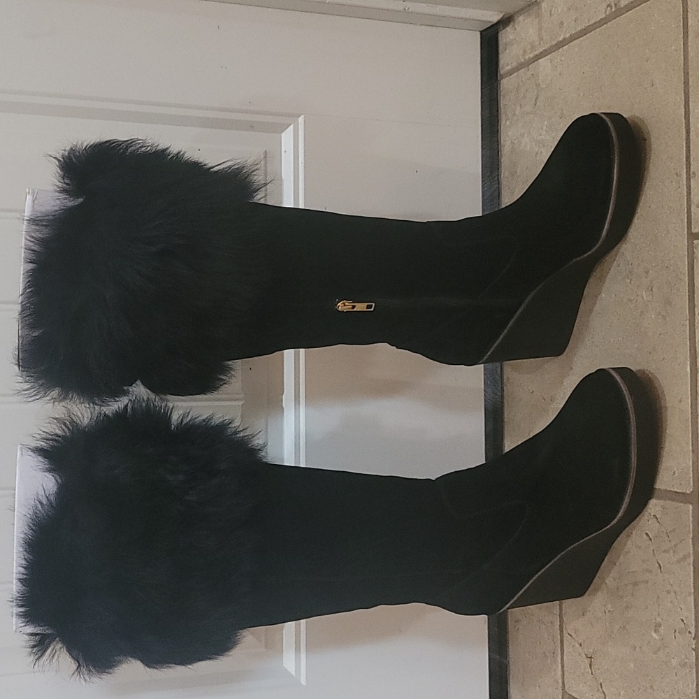 Black Heeled Dressy Ugg Winter Boots with Fur-Won 1 time